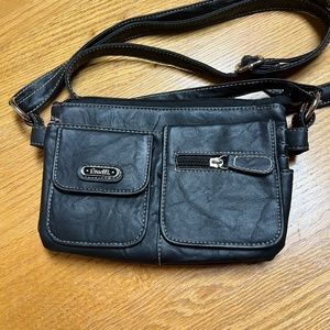 Small black  shoulder bag with multi pockets, size  8 12" L X 6" H X 1 1'2" W